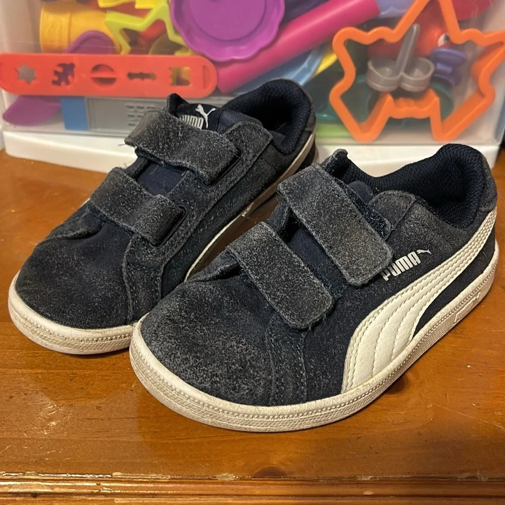 Puma Kids Navy Suede Sneakers with White Formstripe